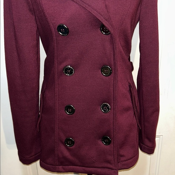 Rue21 Women's Burgundy Double-Breasted Pea Coat - Picture 3 of 16